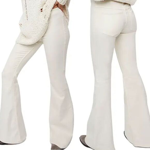 NWT Free People Penny Pull on Flare Jeans White Cream Ivory Stretch Boho Size 32 - Picture 2 of 6